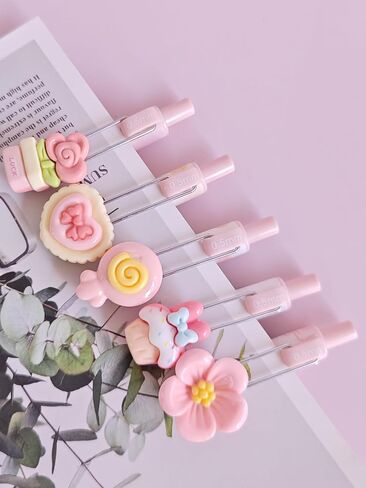 6 PCS Adorable rabbit Pens Novelty strawberry Pens Cartoon Retractable gel Pen Roller ball Black Ink For School Supplies Office Party (food) in Saudi Arabia