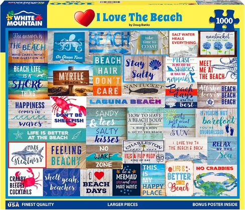 White Mountain I Love The Beach Puzzle 1000 Piece Vintage Summer Jigsaw Puzzles for Adults and Families in Saudi Arabia