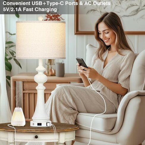 مصابيح طاولة المزرعة مجموعة من 2 ، 26 "خمر اللمس الريفي التحكم 3-way قابلة ل dimmable مصباح مع USB A+C منفذ و AC ، مصباح منضدة اللون الأزرق لمطاولة غرفة نوم غرفة المعيشة (شملت مصابيح LED) in Kuwait
