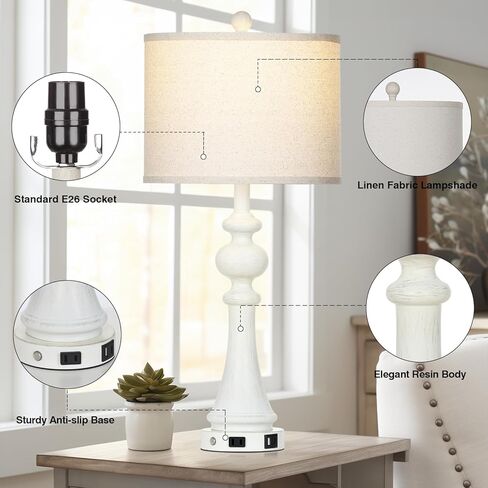 مصابيح طاولة المزرعة مجموعة من 2 ، 26 "خمر اللمس الريفي التحكم 3-way قابلة ل dimmable مصباح مع USB A+C منفذ و AC ، مصباح منضدة اللون الأزرق لمطاولة غرفة نوم غرفة المعيشة (شملت مصابيح LED) in Kuwait