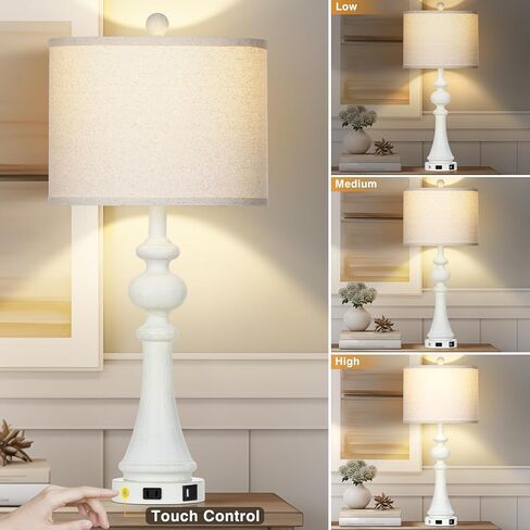 مصابيح طاولة المزرعة مجموعة من 2 ، 26 "خمر اللمس الريفي التحكم 3-way قابلة ل dimmable مصباح مع USB A+C منفذ و AC ، مصباح منضدة اللون الأزرق لمطاولة غرفة نوم غرفة المعيشة (شملت مصابيح LED) in Kuwait