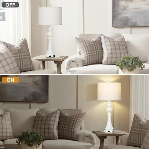 مصابيح طاولة المزرعة مجموعة من 2 ، 26 "خمر اللمس الريفي التحكم 3-way قابلة ل dimmable مصباح مع USB A+C منفذ و AC ، مصباح منضدة اللون الأزرق لمطاولة غرفة نوم غرفة المعيشة (شملت مصابيح LED) in Kuwait