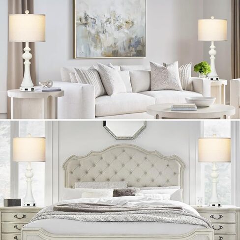 مصابيح طاولة المزرعة مجموعة من 2 ، 26 "خمر اللمس الريفي التحكم 3-way قابلة ل dimmable مصباح مع USB A+C منفذ و AC ، مصباح منضدة اللون الأزرق لمطاولة غرفة نوم غرفة المعيشة (شملت مصابيح LED) in Kuwait