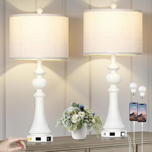مصابيح طاولة المزرعة مجموعة من 2 ، 26 "خمر اللمس الريفي التحكم 3-way قابلة ل dimmable مصباح مع USB A+C منفذ و AC ، مصباح منضدة اللون الأزرق لمطاولة غرفة نوم غرفة المعيشة (شملت مصابيح LED) in Kuwait