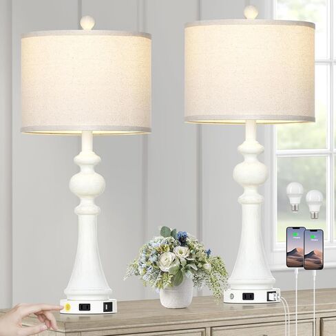مصابيح طاولة المزرعة مجموعة من 2 ، 26 "خمر اللمس الريفي التحكم 3-way قابلة ل dimmable مصباح مع USB A+C منفذ و AC ، مصباح منضدة اللون الأزرق لمطاولة غرفة نوم غرفة المعيشة (شملت مصابيح LED) in Kuwait