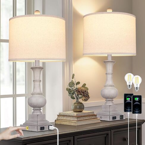 مصابيح طاولة المزرعة مجموعة من 2 ، 26 "خمر اللمس الريفي التحكم 3-way قابلة ل dimmable مصباح مع USB A+C منفذ و AC ، مصباح منضدة اللون الأزرق لمطاولة غرفة نوم غرفة المعيشة (شملت مصابيح LED) in Kuwait