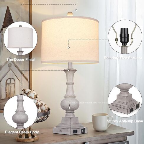 مصابيح طاولة المزرعة مجموعة من 2 ، 26 "خمر اللمس الريفي التحكم 3-way قابلة ل dimmable مصباح مع USB A+C منفذ و AC ، مصباح منضدة اللون الأزرق لمطاولة غرفة نوم غرفة المعيشة (شملت مصابيح LED) in Kuwait