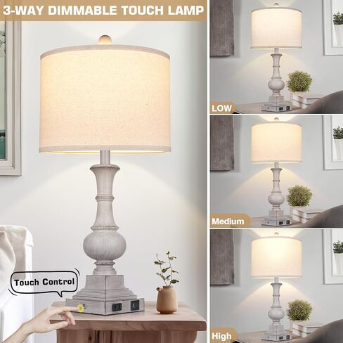 مصابيح طاولة المزرعة مجموعة من 2 ، 26 "خمر اللمس الريفي التحكم 3-way قابلة ل dimmable مصباح مع USB A+C منفذ و AC ، مصباح منضدة اللون الأزرق لمطاولة غرفة نوم غرفة المعيشة (شملت مصابيح LED) in Kuwait