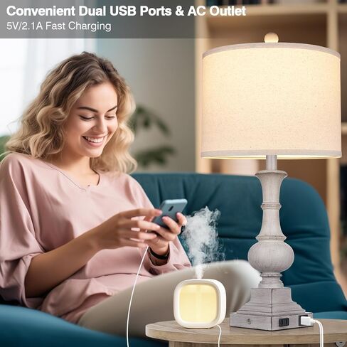 مصابيح طاولة المزرعة مجموعة من 2 ، 26 "خمر اللمس الريفي التحكم 3-way قابلة ل dimmable مصباح مع USB A+C منفذ و AC ، مصباح منضدة اللون الأزرق لمطاولة غرفة نوم غرفة المعيشة (شملت مصابيح LED) in Kuwait