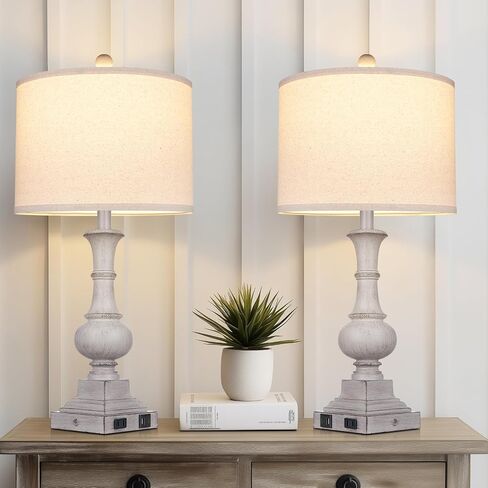 مصابيح طاولة المزرعة مجموعة من 2 ، 26 "خمر اللمس الريفي التحكم 3-way قابلة ل dimmable مصباح مع USB A+C منفذ و AC ، مصباح منضدة اللون الأزرق لمطاولة غرفة نوم غرفة المعيشة (شملت مصابيح LED) in Kuwait