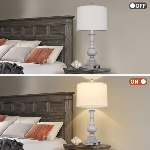 مصابيح طاولة المزرعة مجموعة من 2 ، 26 "خمر اللمس الريفي التحكم 3-way قابلة ل dimmable مصباح مع USB A+C منفذ و AC ، مصباح منضدة اللون الأزرق لمطاولة غرفة نوم غرفة المعيشة (شملت مصابيح LED) in Kuwait