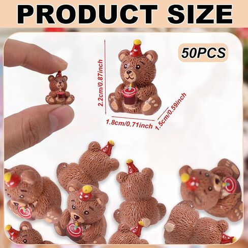 50pcs Mini Resin Teddy Bear Figurines for Counting, Tiny Teddy Bear Bulk Miniature Figures to Hide Small Cute Animal Figure Little Birthday Decoration for DIY Craft Garden Fairy House (5 Colors) in Saudi Arabia