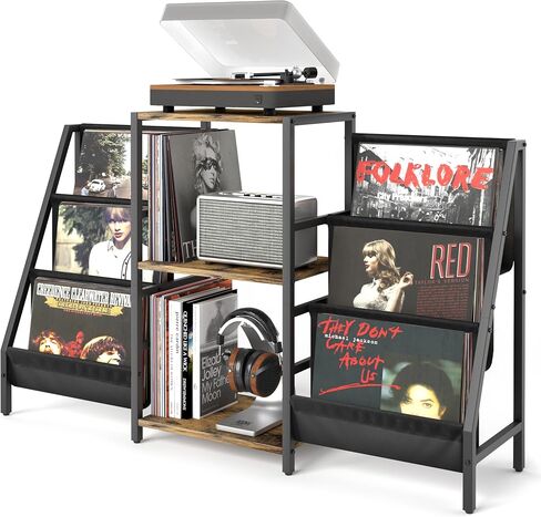 Tewinko Record Player Stand with Vinyl Storage Cart, Record Player Table with Record Storage 200 Albums, Turntable Stand with Record Holder Vinyl Display Shelf, Record Cabinet Media Stereo in Kuwait