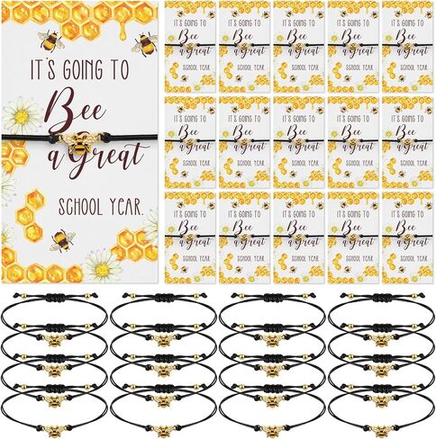 سوار Sasylvia Inspirational Bee Bee Bracelet إيجابي سوار نحل العسل المصنوع يدويًا مع بطاقة تحفيزية لحزب النحل ، شكرًا لك هدية للمساعد الطبي ، جوائز الطالب ، المعلم الطالب in Saudi Arabia