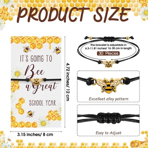 سوار Sasylvia Inspirational Bee Bee Bracelet إيجابي سوار نحل العسل المصنوع يدويًا مع بطاقة تحفيزية لحزب النحل ، شكرًا لك هدية للمساعد الطبي ، جوائز الطالب ، المعلم الطالب in Saudi Arabia