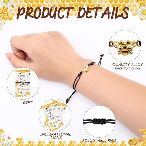 سوار Sasylvia Inspirational Bee Bee Bracelet إيجابي سوار نحل العسل المصنوع يدويًا مع بطاقة تحفيزية لحزب النحل ، شكرًا لك هدية للمساعد الطبي ، جوائز الطالب ، المعلم الطالب in Saudi Arabia