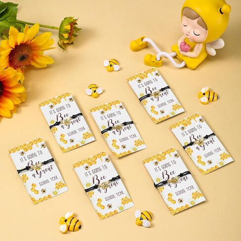 سوار Sasylvia Inspirational Bee Bee Bracelet إيجابي سوار نحل العسل المصنوع يدويًا مع بطاقة تحفيزية لحزب النحل ، شكرًا لك هدية للمساعد الطبي ، جوائز الطالب ، المعلم الطالب in Saudi Arabia