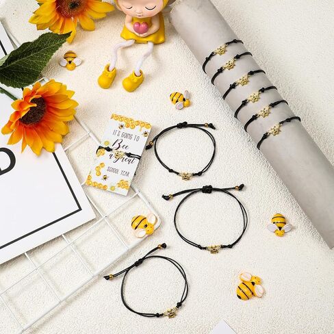 سوار Sasylvia Inspirational Bee Bee Bracelet إيجابي سوار نحل العسل المصنوع يدويًا مع بطاقة تحفيزية لحزب النحل ، شكرًا لك هدية للمساعد الطبي ، جوائز الطالب ، المعلم الطالب in Saudi Arabia