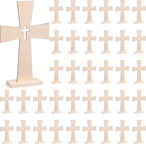 24 Sets Wooden Cross for Crafts Unfinished Wooden Cross Bulk with Base Baptism Centerpiece Standing for DIY Table First Communion 72 Pcs Lily Flowers Centros De Mesa Para Bautizo for Church in Saudi Arabia