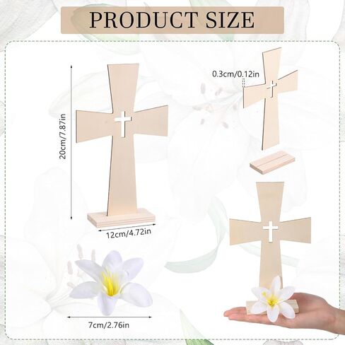 24 Sets Wooden Cross for Crafts Unfinished Wooden Cross Bulk with Base Baptism Centerpiece Standing for DIY Table First Communion 72 Pcs Lily Flowers Centros De Mesa Para Bautizo for Church in Saudi Arabia