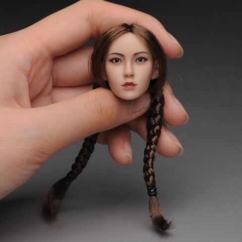 1/6 Scale Female Head Sculpt, Asian Girl Ying Braided Hair Head Carving for 12inch PH TBL JO Action Figure Body (Brown Double Braid Hair-Suntan Skin) in Kuwait