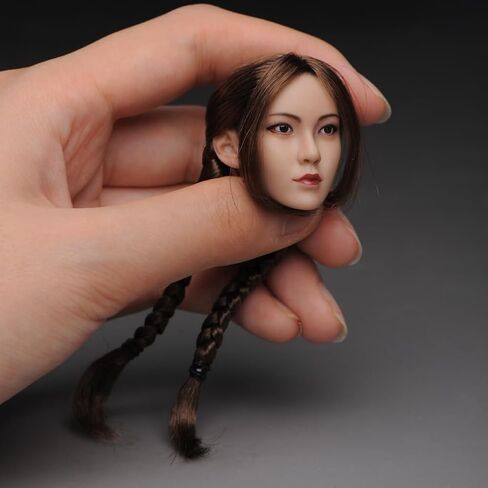 1/6 Scale Female Head Sculpt, Asian Girl Ying Braided Hair Head Carving for 12inch PH TBL JO Action Figure Body (Brown Double Braid Hair-Suntan Skin) in Kuwait