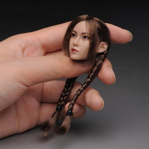 1/6 Scale Female Head Sculpt, Asian Girl Ying Braided Hair Head Carving for 12inch PH TBL JO Action Figure Body (Brown Double Braid Hair-Suntan Skin) in Kuwait