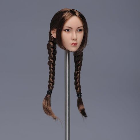 1/6 Scale Female Head Sculpt, Asian Girl Ying Braided Hair Head Carving for 12inch PH TBL JO Action Figure Body (Brown Double Braid Hair-Suntan Skin) in Kuwait