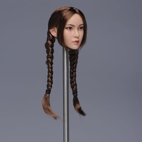 1/6 Scale Female Head Sculpt, Asian Girl Ying Braided Hair Head Carving for 12inch PH TBL JO Action Figure Body (Brown Double Braid Hair-Suntan Skin) in Kuwait