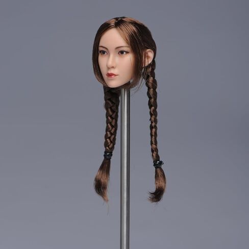 1/6 Scale Female Head Sculpt, Asian Girl Ying Braided Hair Head Carving for 12inch PH TBL JO Action Figure Body (Brown Double Braid Hair-Suntan Skin) in Kuwait