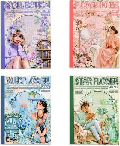 4 Book for Girls Scrapbooking Stickers Pre-Cut 480 washi Stickers PET People Sticker Books for journaling Scrapbook Supplies Transparent Sticker for journaling in Kuwait
