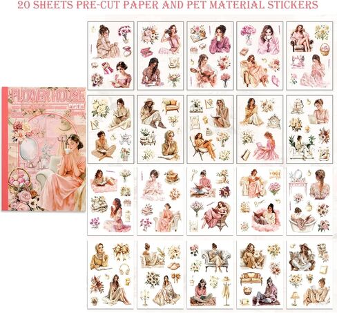 4 Book for Girls Scrapbooking Stickers Pre-Cut 480 washi Stickers PET People Sticker Books for journaling Scrapbook Supplies Transparent Sticker for journaling in Kuwait