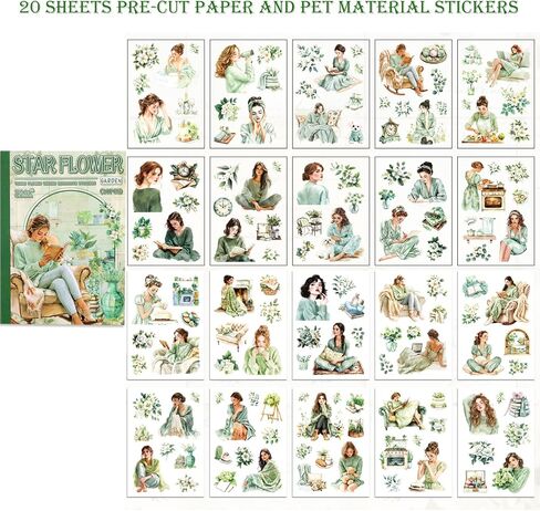 4 Book for Girls Scrapbooking Stickers Pre-Cut 480 washi Stickers PET People Sticker Books for journaling Scrapbook Supplies Transparent Sticker for journaling in Kuwait