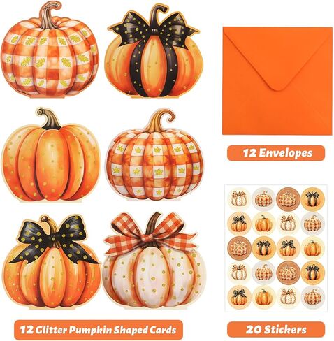 ceiba tree Fall Pumpkin Greeting Cards Glitter Pumpkin Shaped Thank You Cards with Envelopes Autumn Halloween Thanksgiving Blank Notecard Bulk in Saudi Arabia