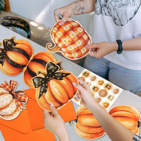 ceiba tree Fall Pumpkin Greeting Cards Glitter Pumpkin Shaped Thank You Cards with Envelopes Autumn Halloween Thanksgiving Blank Notecard Bulk in Saudi Arabia