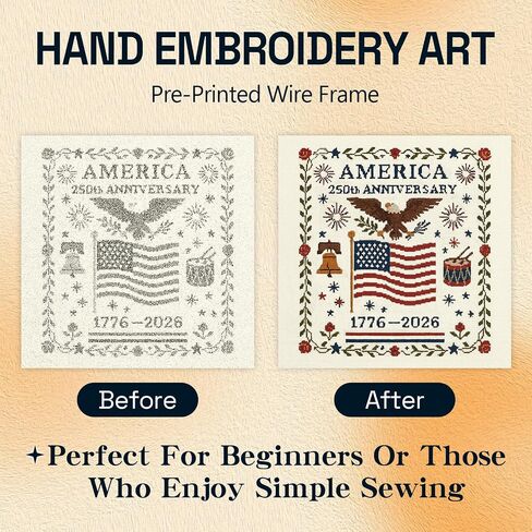 Us 250th Anniversary Cross Stitch Kit,DIY Needlepoint Starter Embroidery Patterns, Personalized Patriotic Cross Stitch Kits for Beginners, Patriotic Gift for Friends, Home Wall Decor (StyleB) in Saudi Arabia