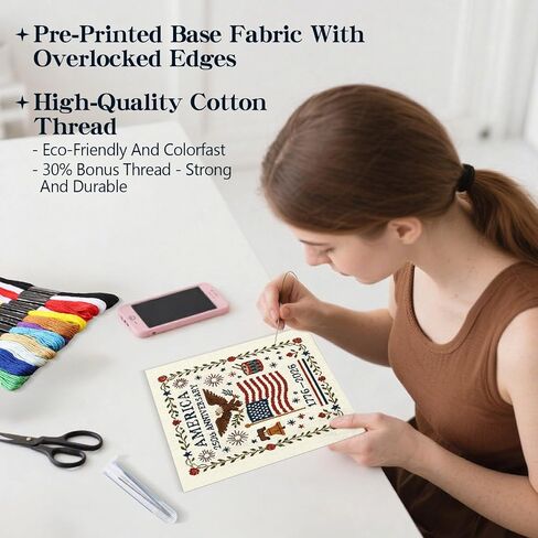 Us 250th Anniversary Cross Stitch Kit,DIY Needlepoint Starter Embroidery Patterns, Personalized Patriotic Cross Stitch Kits for Beginners, Patriotic Gift for Friends, Home Wall Decor (StyleB) in Saudi Arabia