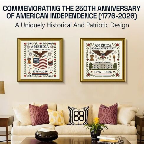Us 250th Anniversary Cross Stitch Kit,DIY Needlepoint Starter Embroidery Patterns, Personalized Patriotic Cross Stitch Kits for Beginners, Patriotic Gift for Friends, Home Wall Decor (StyleB) in Saudi Arabia