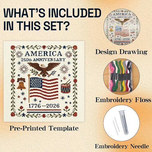 Us 250th Anniversary Cross Stitch Kit,DIY Needlepoint Starter Embroidery Patterns, Personalized Patriotic Cross Stitch Kits for Beginners, Patriotic Gift for Friends, Home Wall Decor (StyleB) in Saudi Arabia