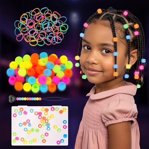 Funisfun Silicone Hair Beads Glow في Dark 100pcs حبات المهر الناعمة لضفائر ملحقات الشعر اللطيفة للأطفال حفلات الشعر اليومية (Small-100p) in Kuwait