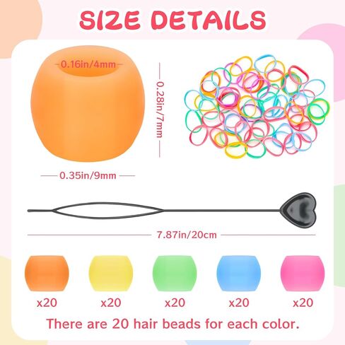 Funisfun Silicone Hair Beads Glow في Dark 100pcs حبات المهر الناعمة لضفائر ملحقات الشعر اللطيفة للأطفال حفلات الشعر اليومية (Small-100p) in Kuwait