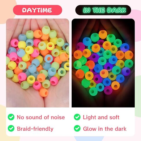 Funisfun Silicone Hair Beads Glow في Dark 100pcs حبات المهر الناعمة لضفائر ملحقات الشعر اللطيفة للأطفال حفلات الشعر اليومية (Small-100p) in Kuwait