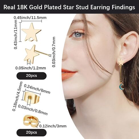 Beebeecraft 1 Box 20PCS Star Stud Encring Encerings 18K Gold Plated Five Stars Post Post with Hole for Jewelry Making Supplies DIY Craft in Saudi Arabia