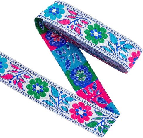 FINGERINSPIRE 5 Yards Vintage Jacquard Ribbon Trim 1-1/2 inch Royal Blue Ethnic Style Embroidery Polyester Ribbons Flower Pattern Sewing Decorative Trim DIY Craft Accessories for Cloth Home Decor in Saudi Arabia