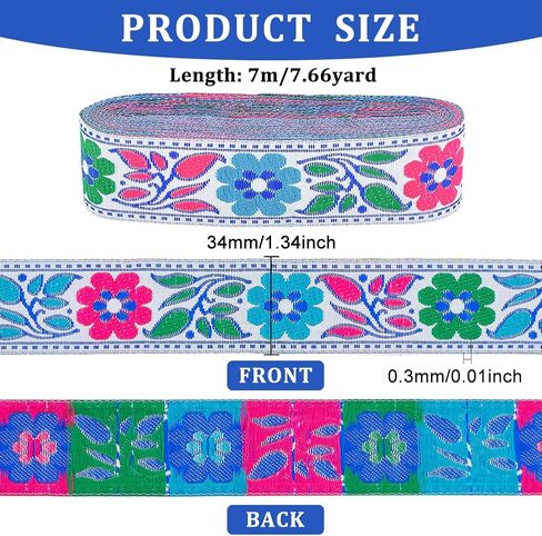 FINGERINSPIRE 5 Yards Vintage Jacquard Ribbon Trim 1-1/2 inch Royal Blue Ethnic Style Embroidery Polyester Ribbons Flower Pattern Sewing Decorative Trim DIY Craft Accessories for Cloth Home Decor in Saudi Arabia