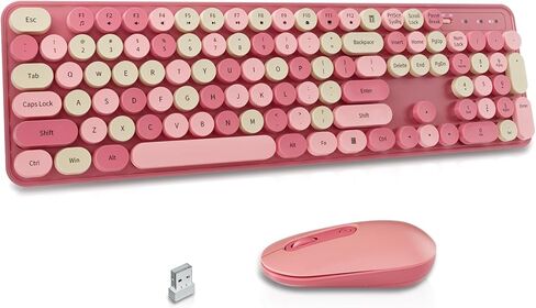 Wireless Keyboard and Mouse, Silent Keyboard Mouse Combo, Full-Sized Colorful Typewriter Keyboard with Round Keycaps, 2.4G Cute Mouse Compatible with PC/Laptop/Computer(Rose Pink) in Saudi Arabia
