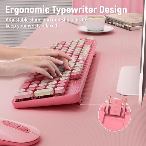 Wireless Keyboard and Mouse, Silent Keyboard Mouse Combo, Full-Sized Colorful Typewriter Keyboard with Round Keycaps, 2.4G Cute Mouse Compatible with PC/Laptop/Computer(Rose Pink) in Saudi Arabia
