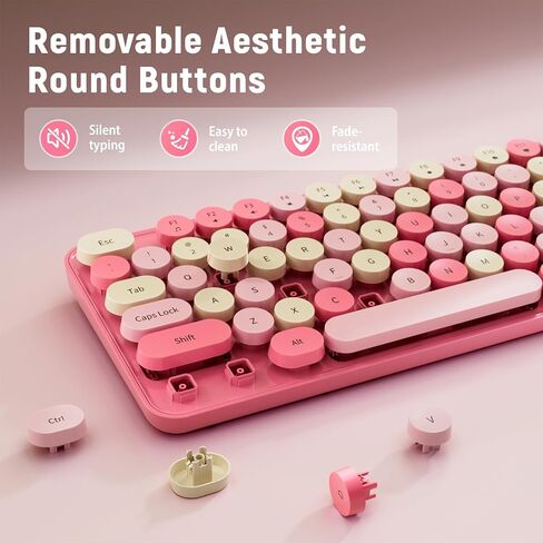 Wireless Keyboard and Mouse, Silent Keyboard Mouse Combo, Full-Sized Colorful Typewriter Keyboard with Round Keycaps, 2.4G Cute Mouse Compatible with PC/Laptop/Computer(Rose Pink) in Saudi Arabia
