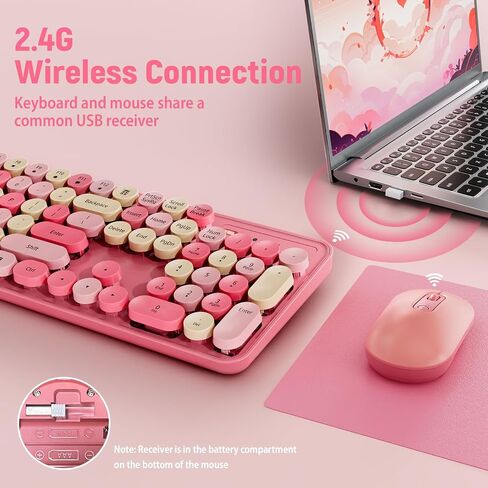 Wireless Keyboard and Mouse, Silent Keyboard Mouse Combo, Full-Sized Colorful Typewriter Keyboard with Round Keycaps, 2.4G Cute Mouse Compatible with PC/Laptop/Computer(Rose Pink) in Saudi Arabia