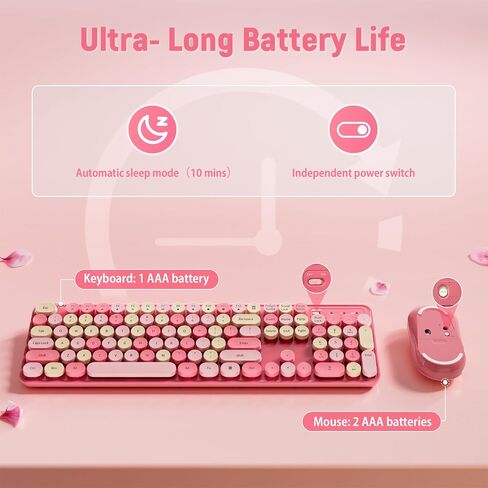 Wireless Keyboard and Mouse, Silent Keyboard Mouse Combo, Full-Sized Colorful Typewriter Keyboard with Round Keycaps, 2.4G Cute Mouse Compatible with PC/Laptop/Computer(Rose Pink) in Saudi Arabia